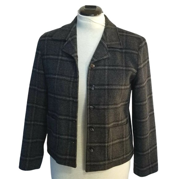 Harris Wallace Jacket Blazer Womens Sz Small Plaid Gray Wool Blend Button Up - Picture 12 of 12